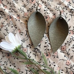 Gray pleather folded leaf earrings
